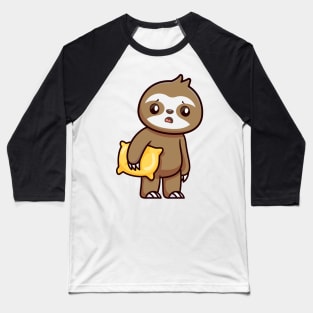Cute Sleepy Sloth Holding Pillow Baseball T-Shirt